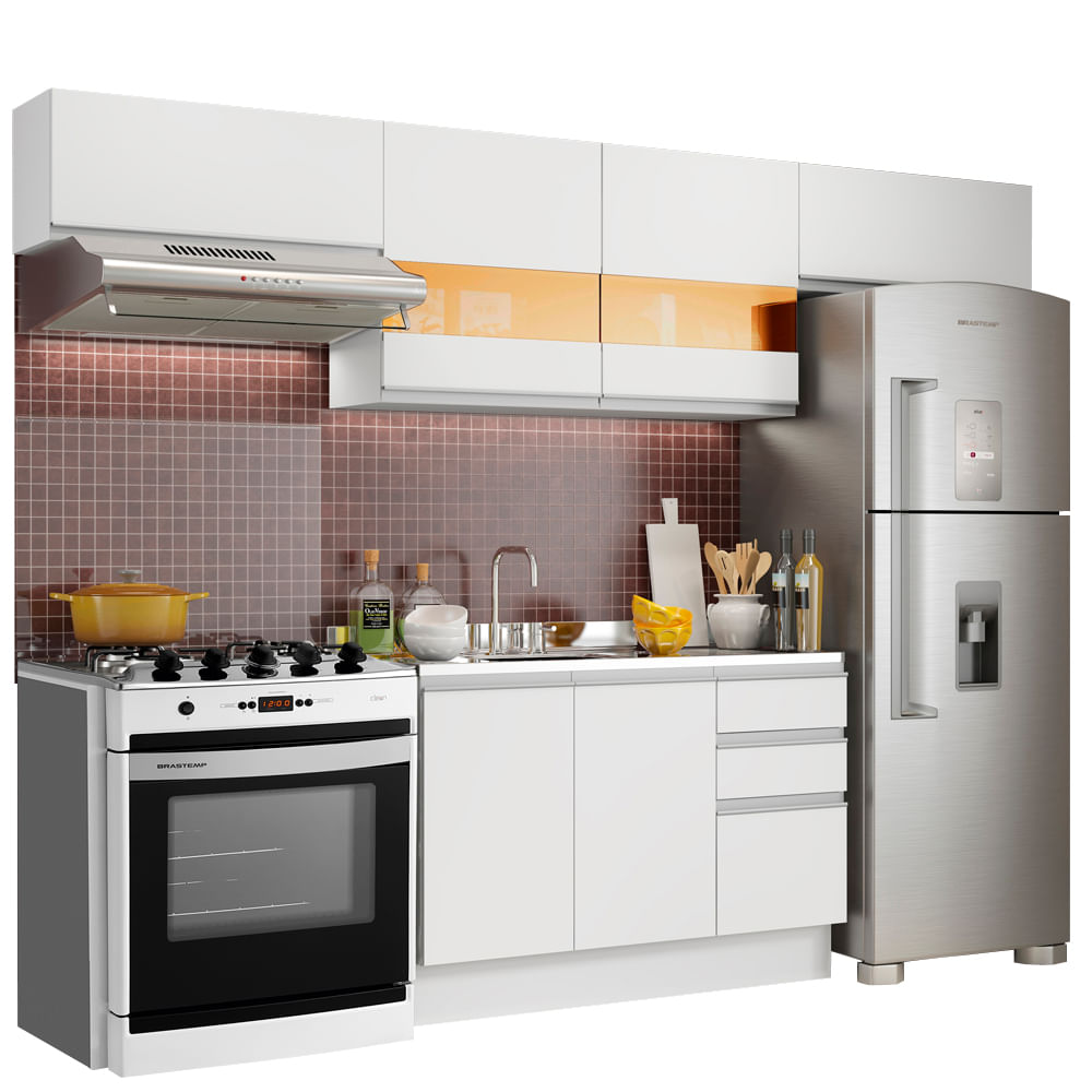 Armário de Cozinha Compacta 280cm Branco Marina Madesa 01 - Branco