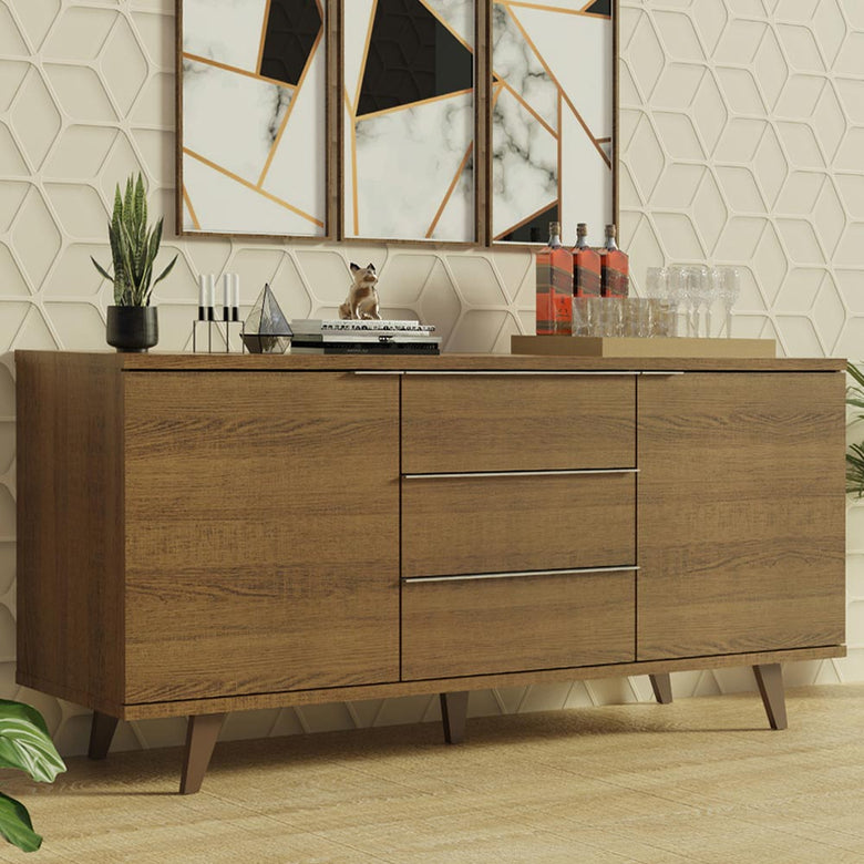 Buffet Aparador Madesa 7014 com 3 Gavetas e 2 Portas com Pés Rustic