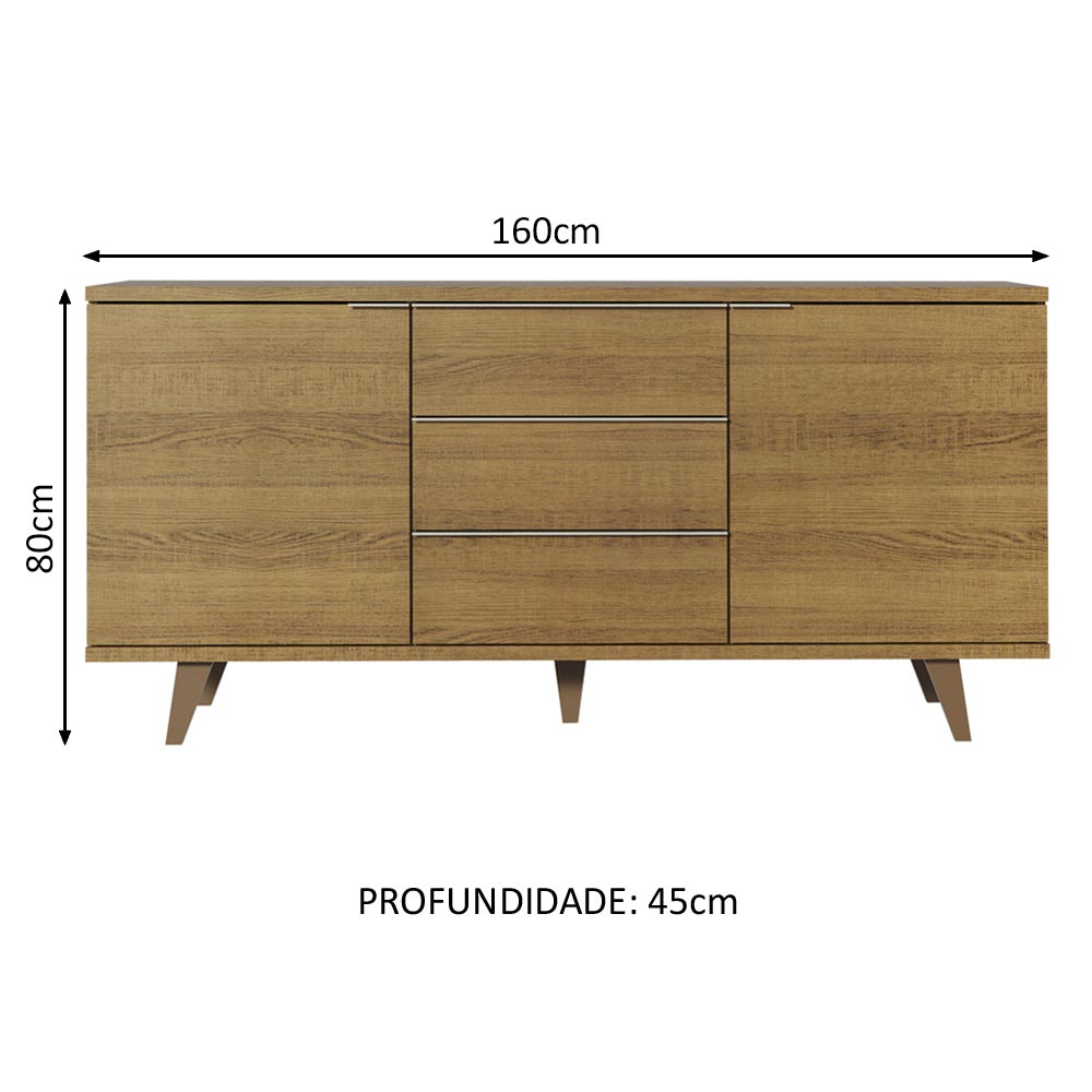 Buffet Aparador Madesa 7014 com 3 Gavetas e 2 Portas com Pés Rustic