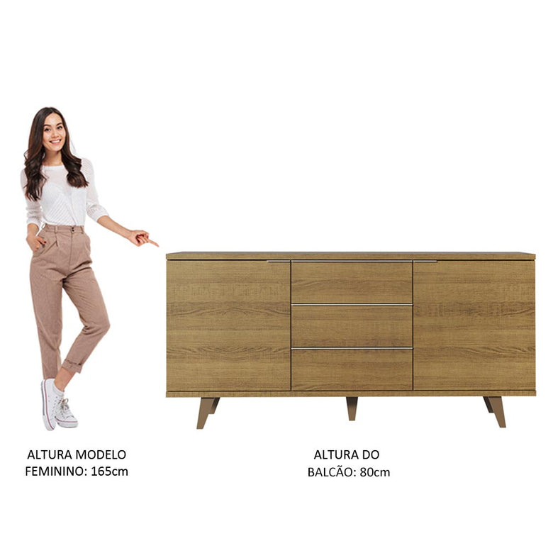 Buffet Aparador Madesa 7014 com 3 Gavetas e 2 Portas com Pés Rustic