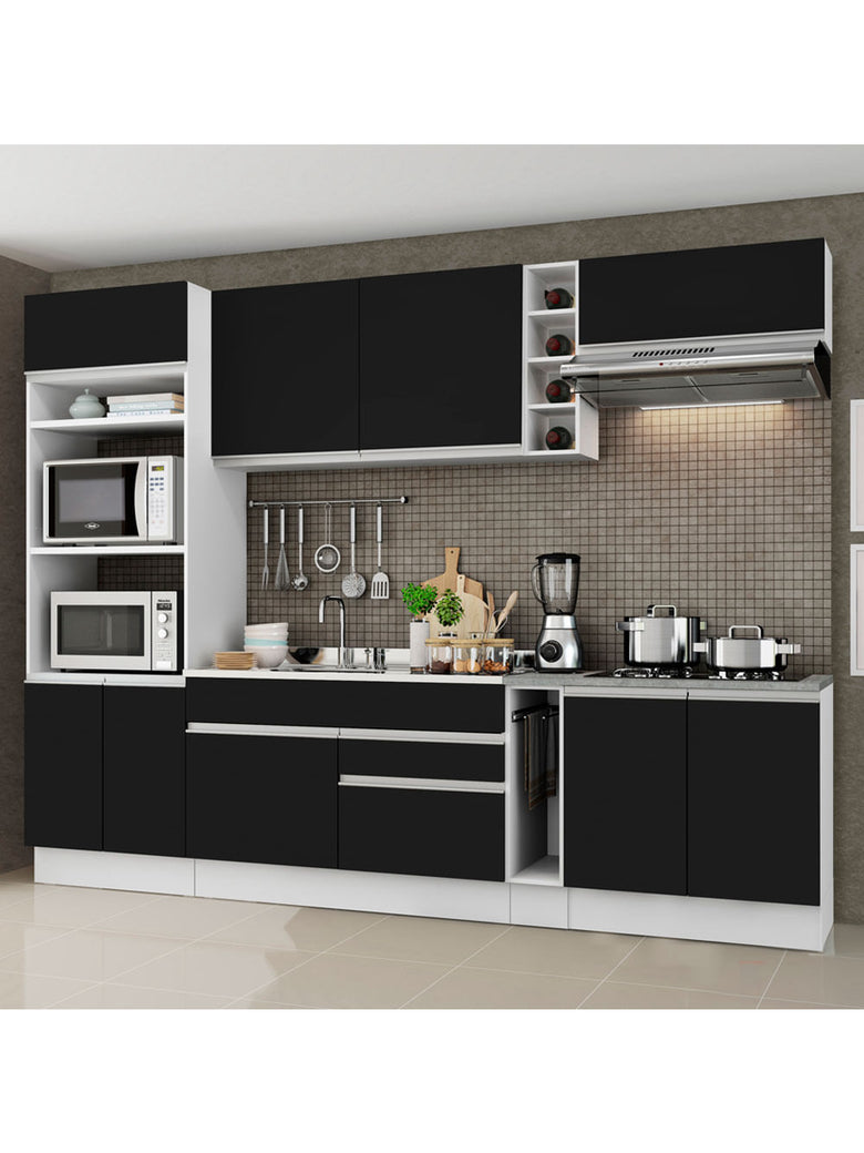 Armário de Cozinha Completa 290cm Branco/Preto Vicenza Madesa 02