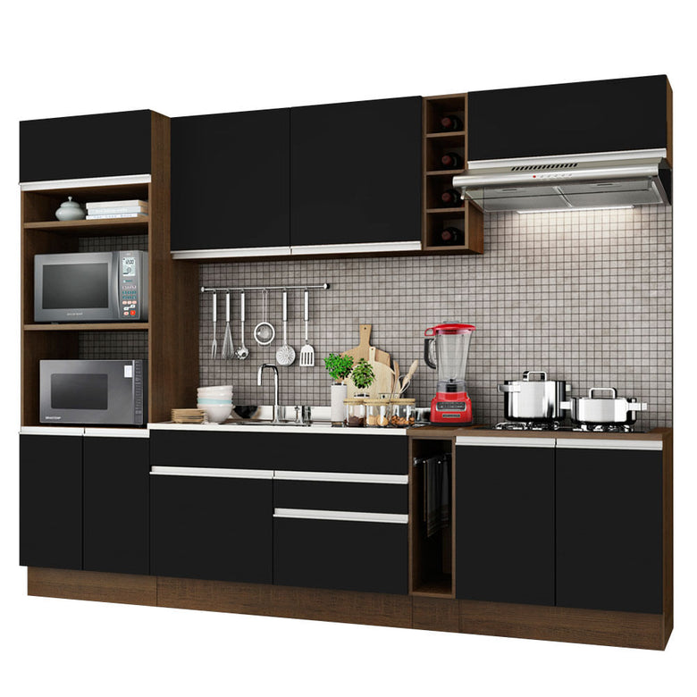 Armário de Cozinha Completa 290cm Rustic/Preto Vicenza Madesa 02