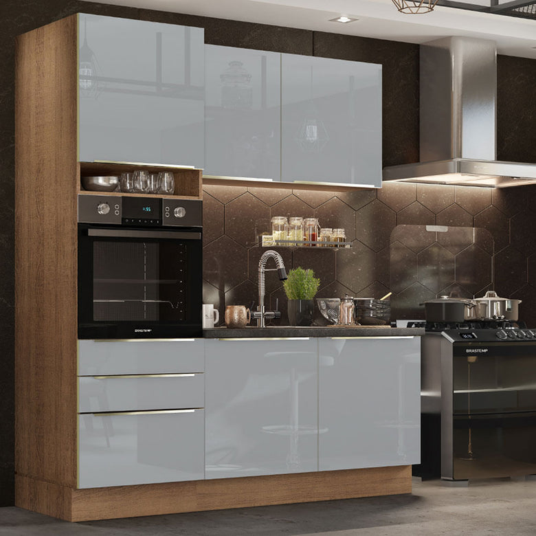 Armário de Cozinha Compacta 180cm Rustic/Cinza Lux Madesa 01