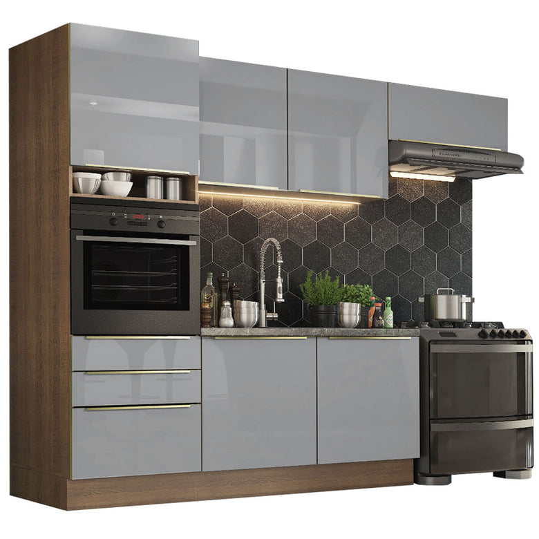 Armário de Cozinha Completa 260cm Rustic/Cinza Lux Madesa 03
