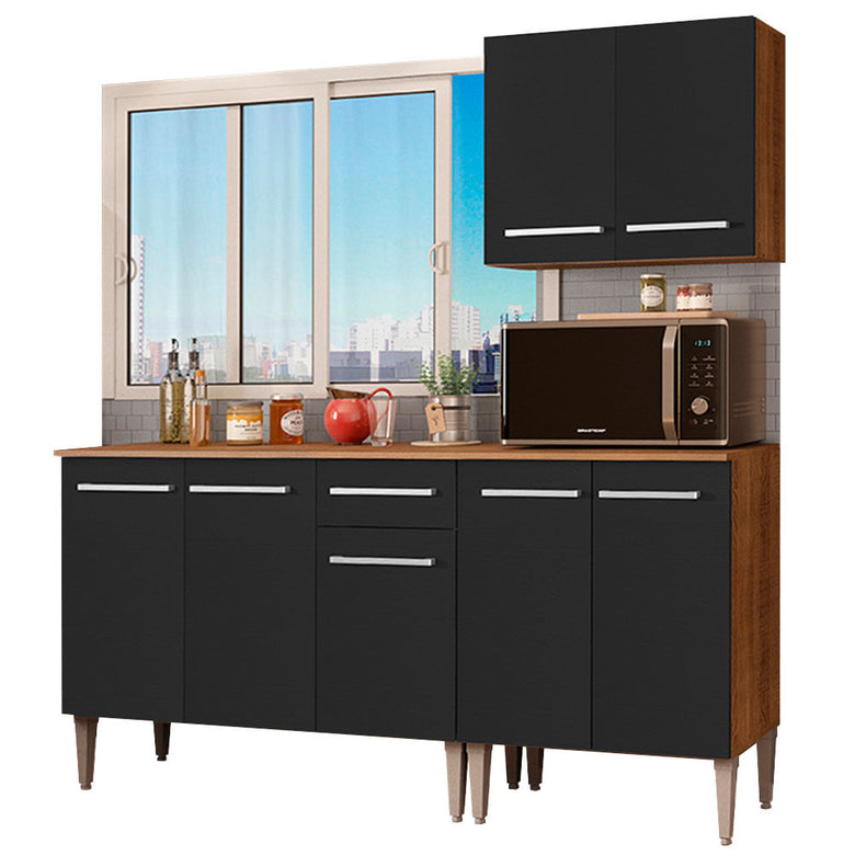 Armário de Cozinha Compacta 169cm Rustic/Preto Emilly Free Madesa 01