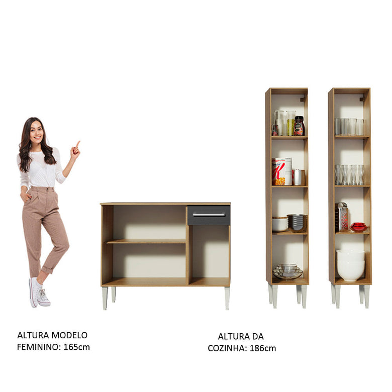 Armário de Cozinha Compacta 169cm Rustic/Preto Emilly Front Madesa 02