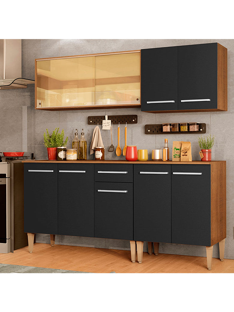 Armário de Cozinha Completa 169cm Rustic/Preto Emilly Drive Madesa 04
