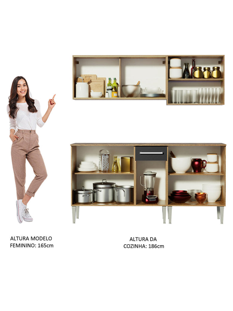 Armário de Cozinha Completa 169cm Rustic/Preto Emilly Drive Madesa 04