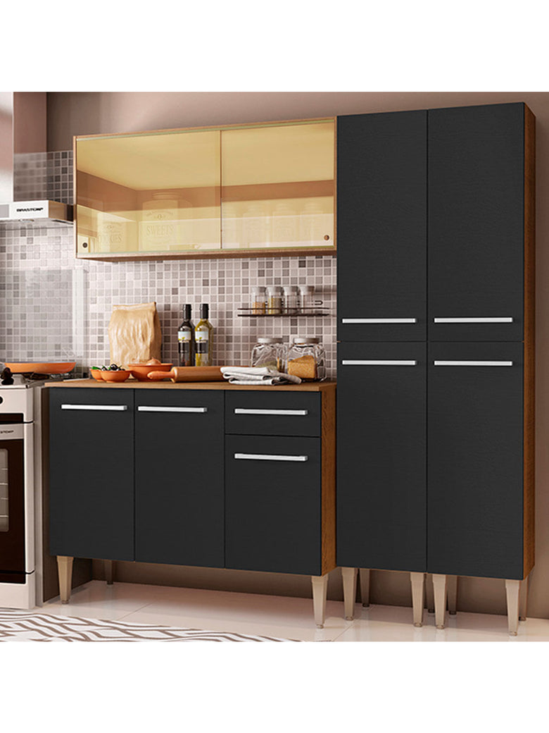 Armário de Cozinha Completa 169cm Rustic/Preto Emilly Voice Madesa 06