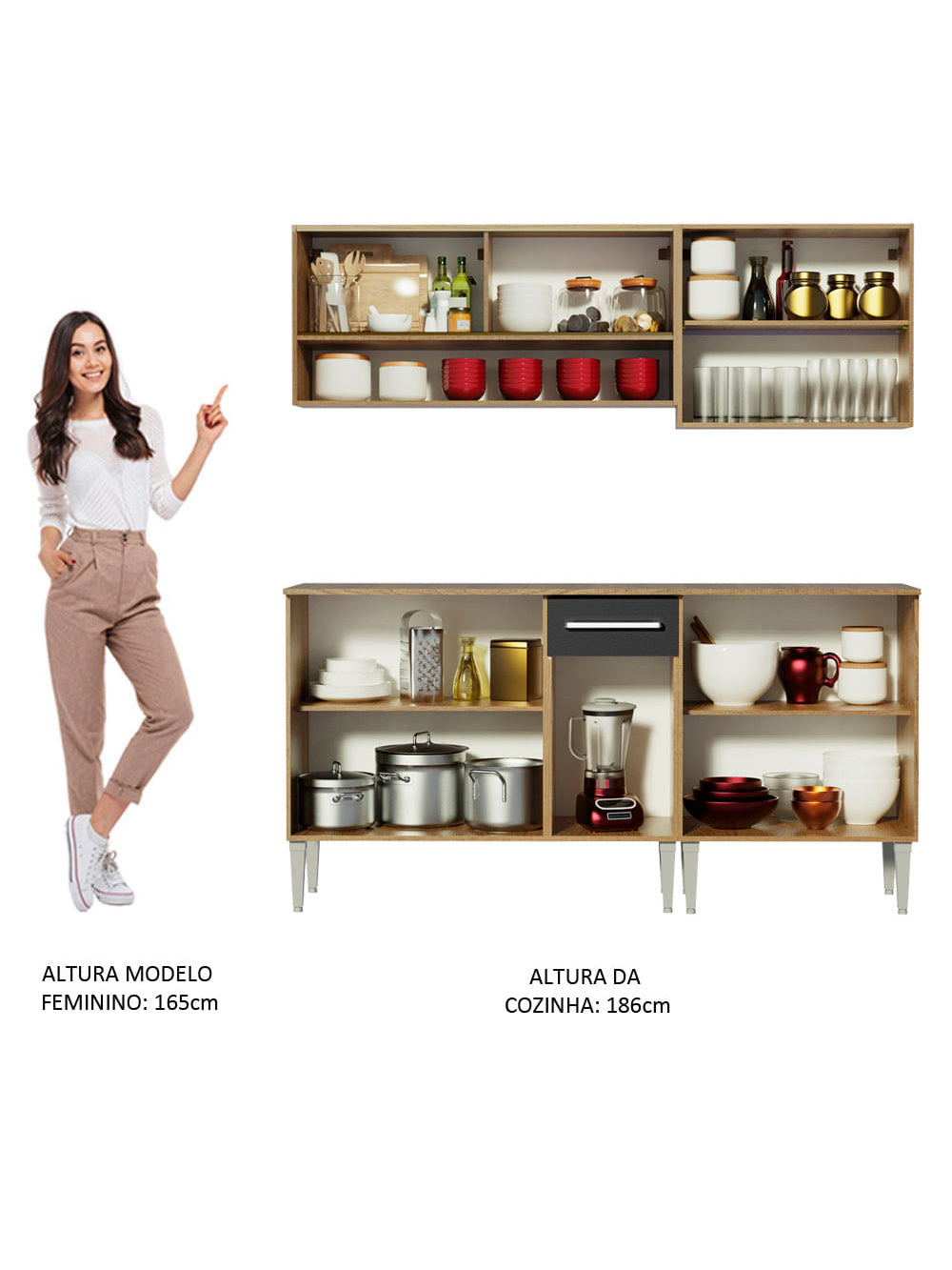 Armário de Cozinha Completa 169cm Rustic/Preto Emilly Dance Madesa 07