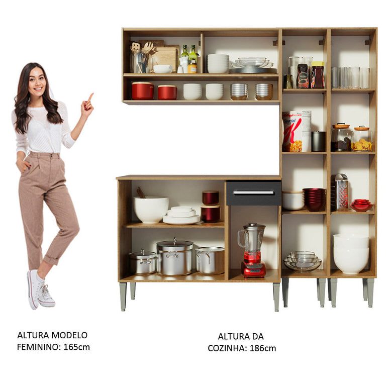 Armário de Cozinha Compacta 169cm Rustic/Preto Emilly Winter Madesa 08