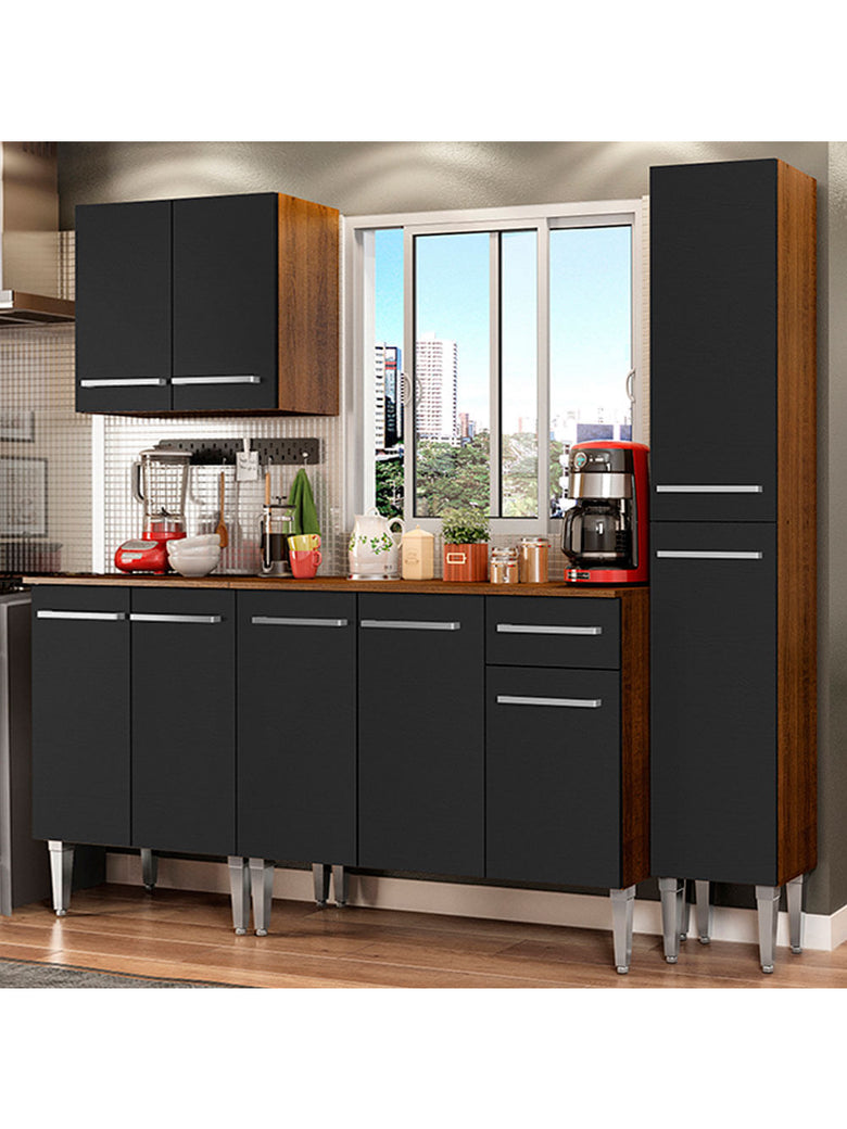 Armário de Cozinha Completa 201cm Rustic/Preto Emilly Sing Madesa 01