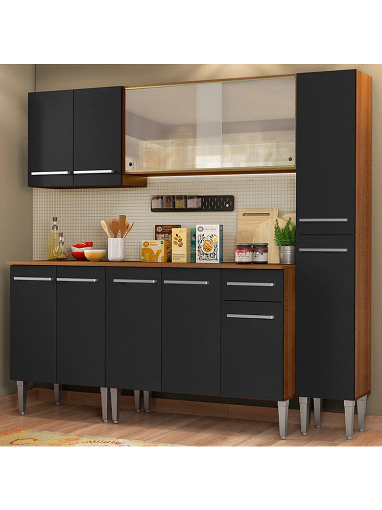 Armário de Cozinha Completa 201cm Rustic/Preto Emilly Fast Madesa 02