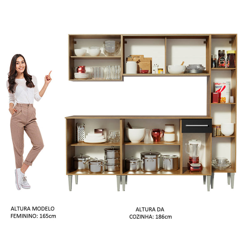 Armário de Cozinha Completa 201cm Rustic/Preto Emilly Fast Madesa 02