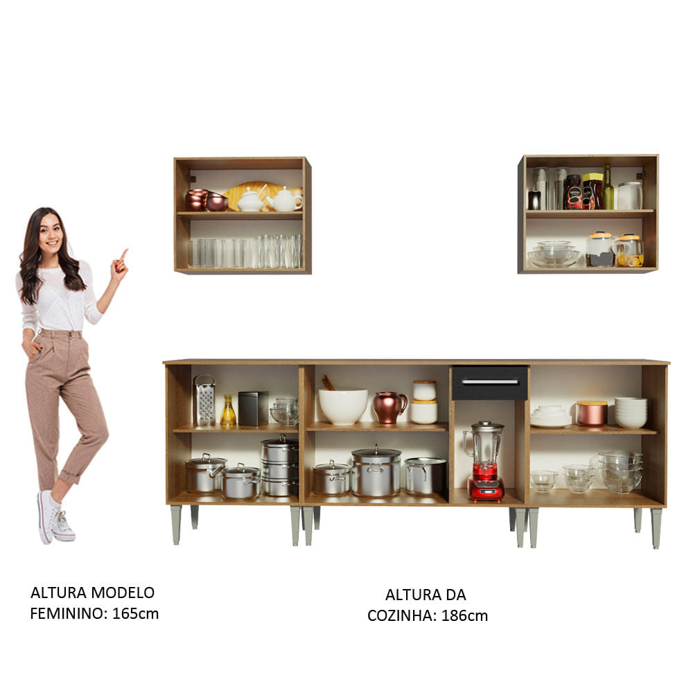 Armário de Cozinha Completa 233cm Rustic/Preto Emilly King Madesa 01