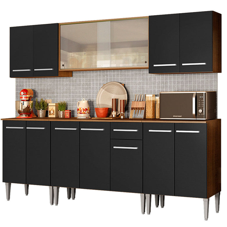 Armário de Cozinha Completa 233cm Rustic/Preto Emilly Wind Madesa 02