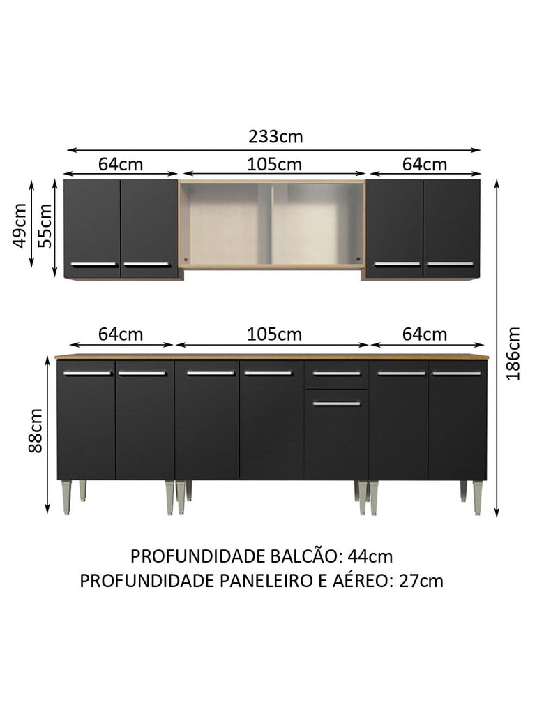 Armário de Cozinha Completa 233cm Rustic/Preto Emilly Wind Madesa 02