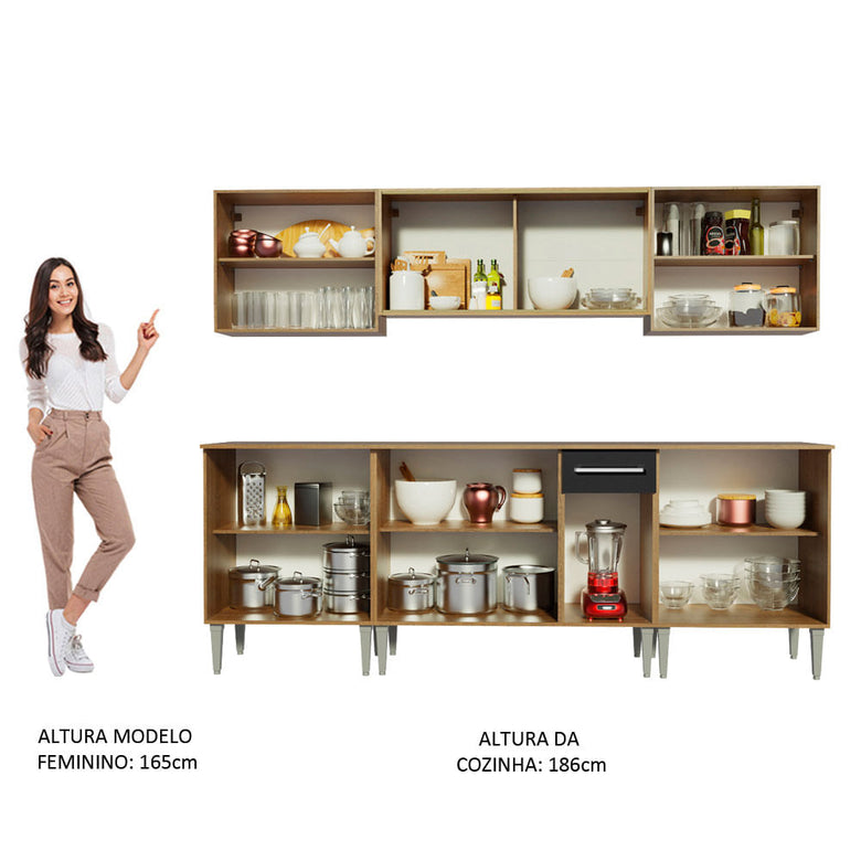 Armário de Cozinha Completa 233cm Rustic/Preto Emilly Wind Madesa 02