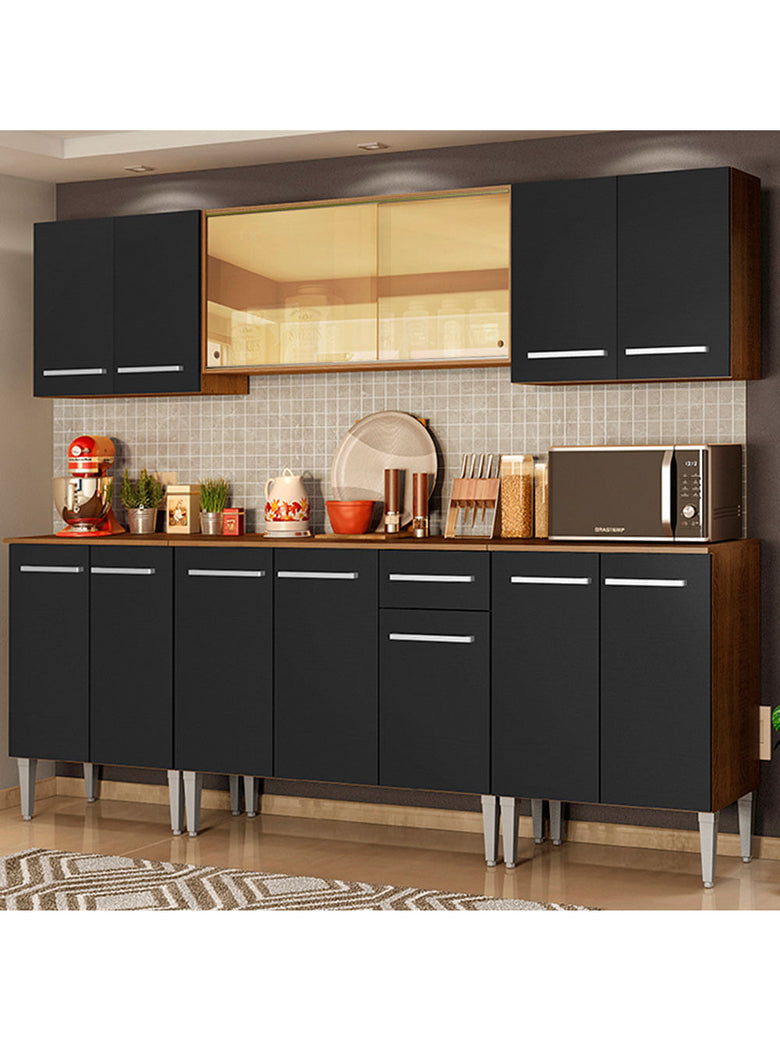 Armário de Cozinha Completa 233cm Rustic/Preto Emilly Fire Madesa 03