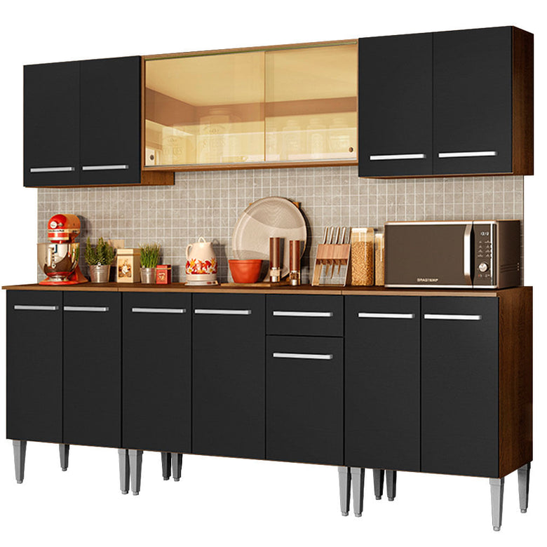 Armário de Cozinha Completa 233cm Rustic/Preto Emilly Fire Madesa 03