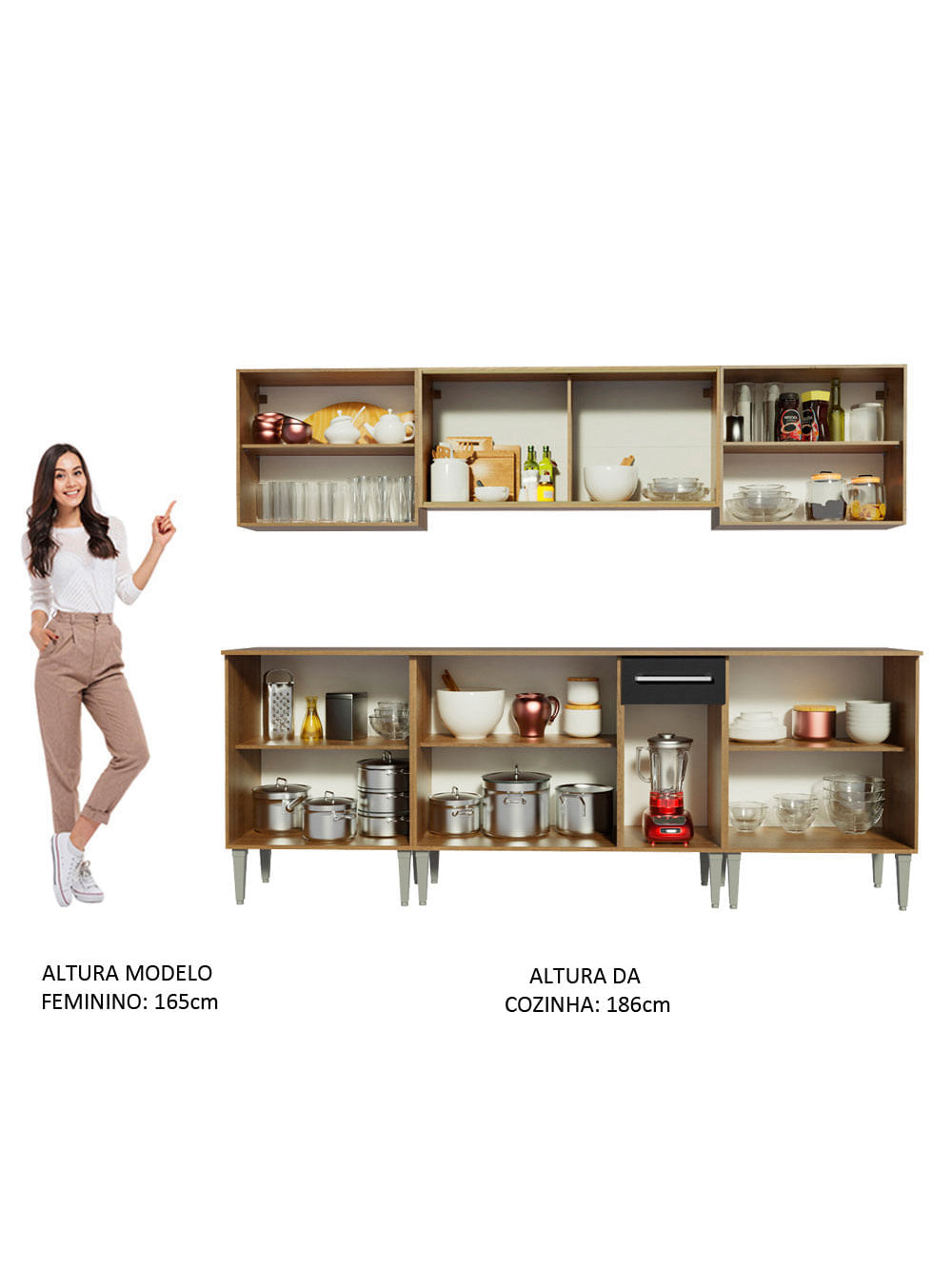 Armário de Cozinha Completa 233cm Rustic/Preto Emilly Fire Madesa 03