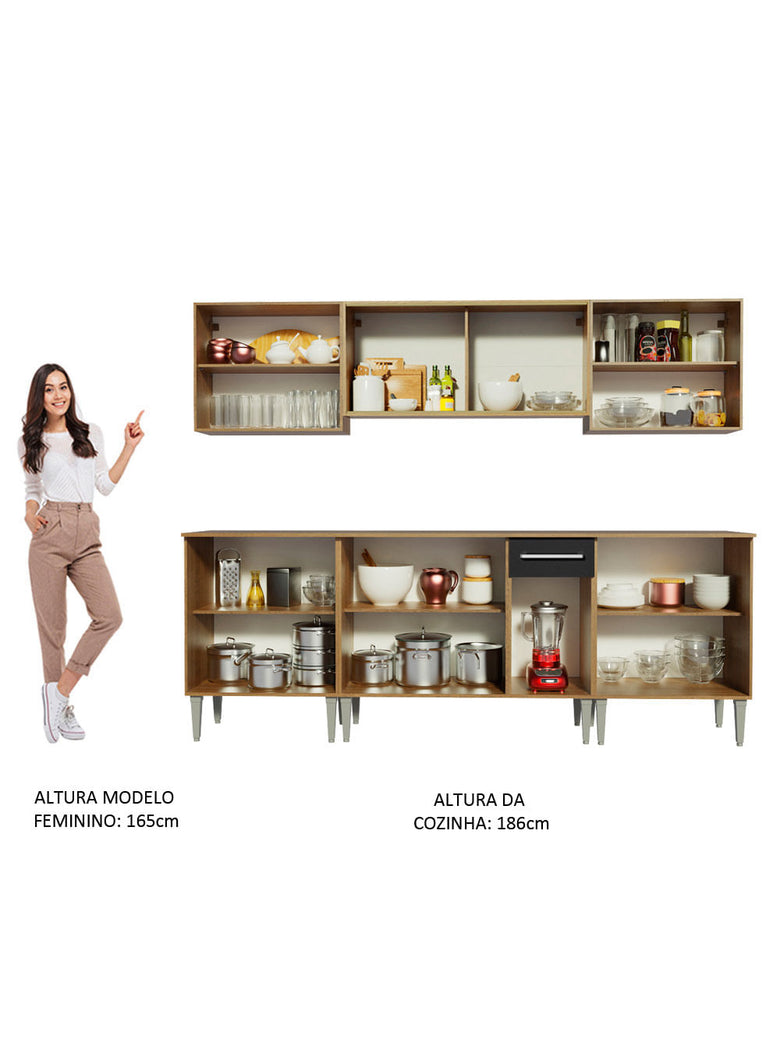 Armário de Cozinha Completa 233cm Rustic/Preto Emilly Fire Madesa 03