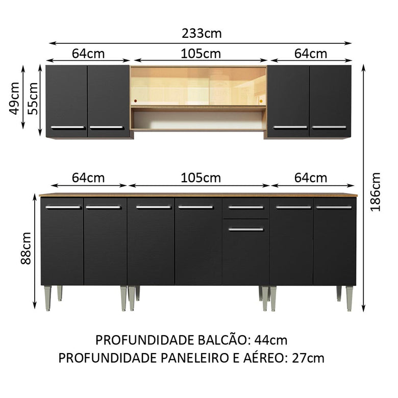 Armário de Cozinha Completa 233cm Rustic/Preto Emilly Smile Madesa 04