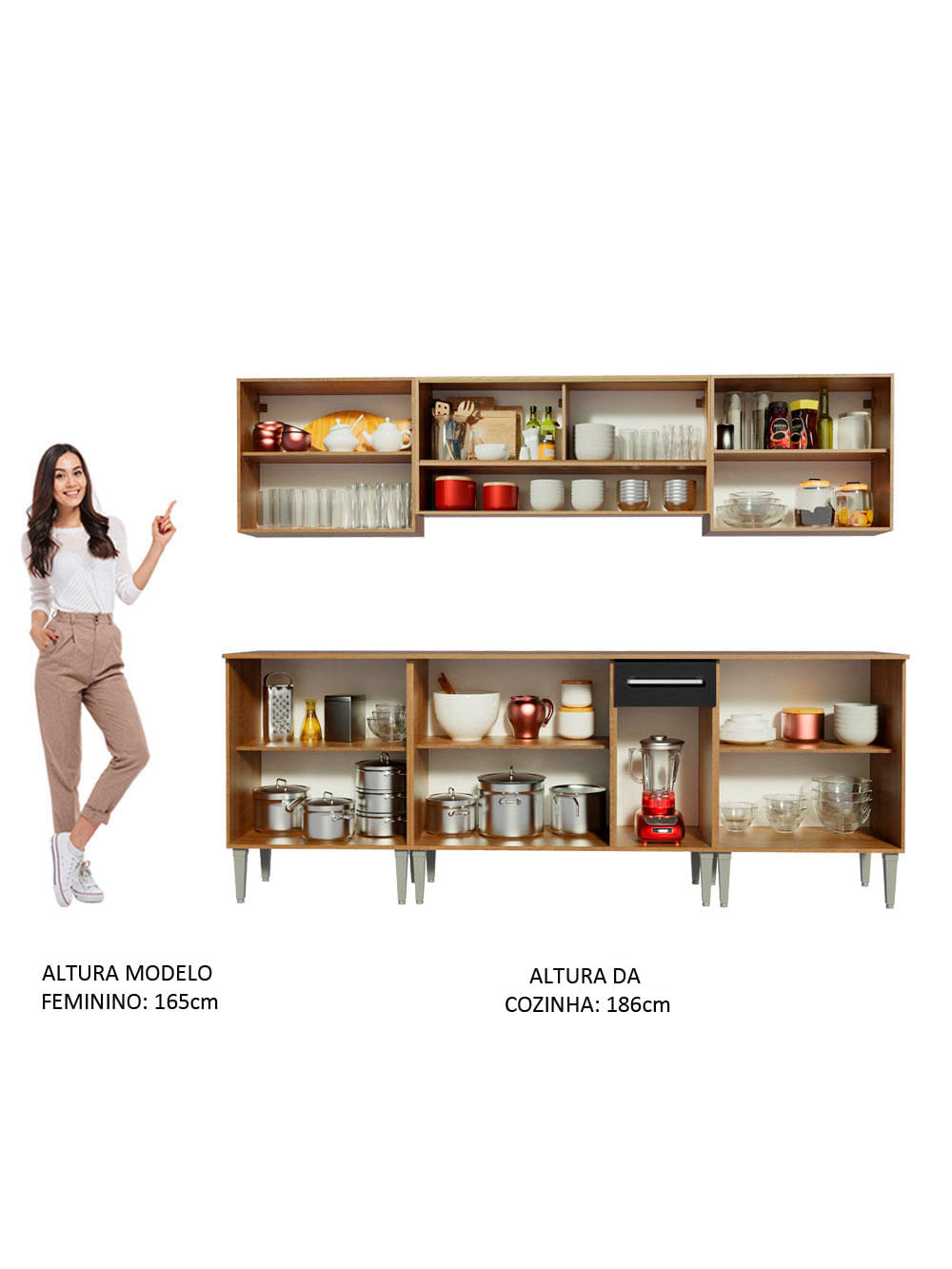 Armário de Cozinha Completa 233cm Rustic/Preto Emilly Smile Madesa 04