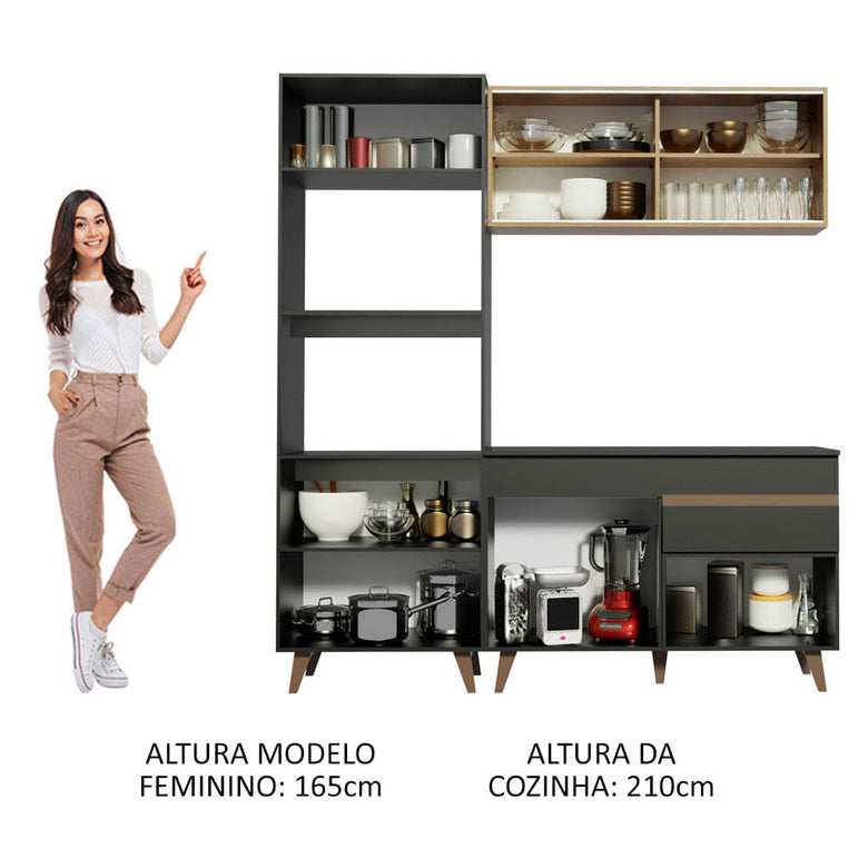 Armário de Cozinha Compacta 190cm Preto/Rustic Reims Madesa 02