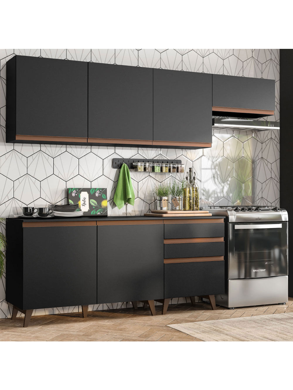 Armário de Cozinha Completa 250cm Preto Reims Madesa 02 - Preto