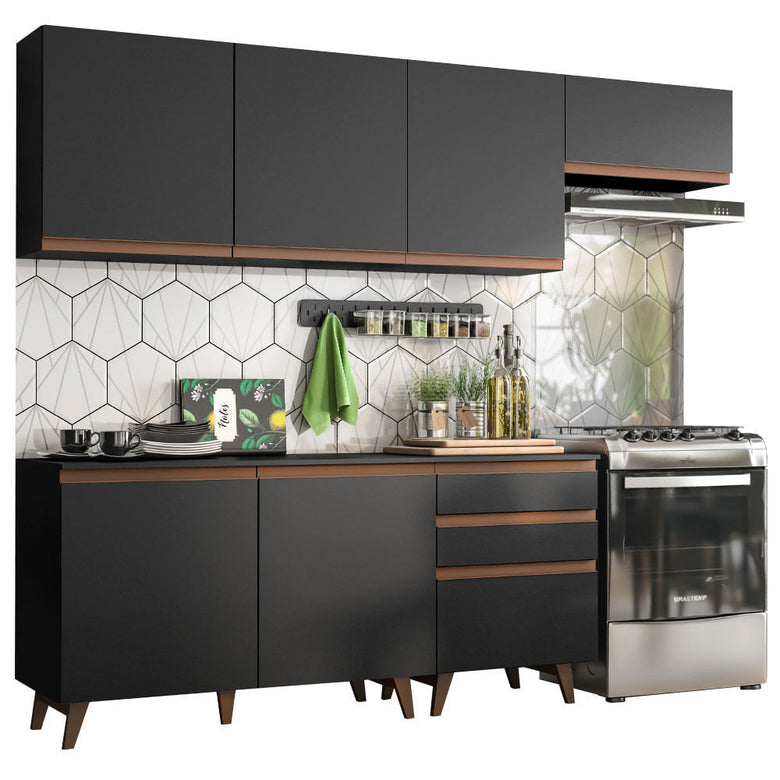 Armário de Cozinha Completa 250cm Preto Reims Madesa 02
