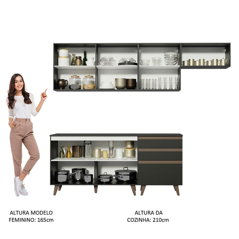 Armário de Cozinha Completa 250cm Preto Reims Madesa 02