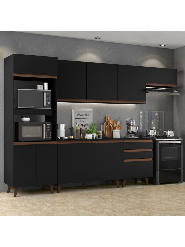 Armário de Cozinha Completa 320cm Preto Reims Madesa 01