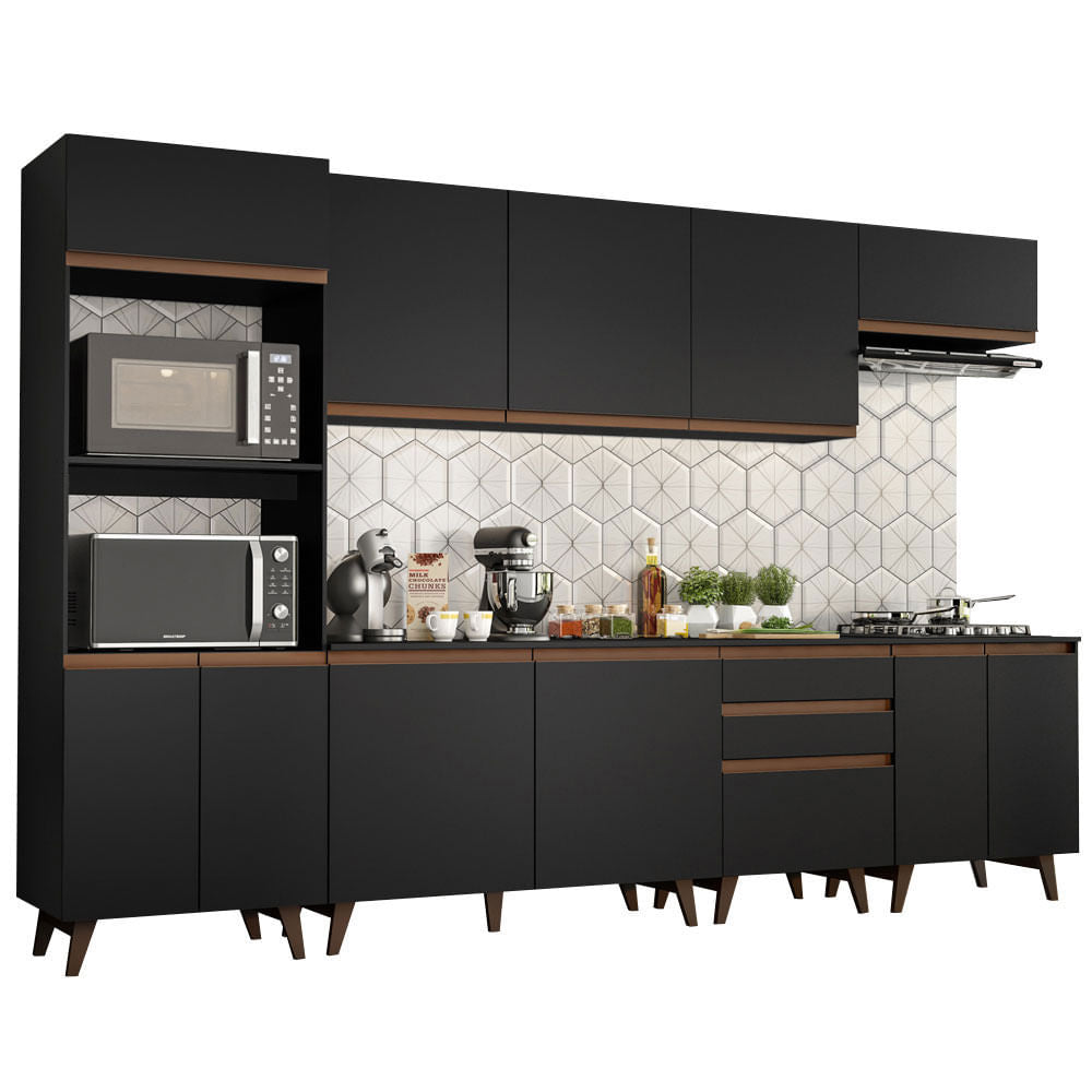 Armário de Cozinha Completa 320cm Preto Reims Madesa 02 - Preto