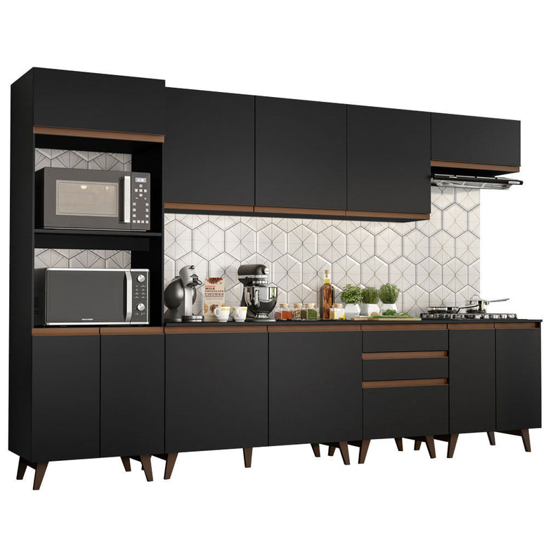 Armário de Cozinha Completa 320cm Preto Reims Madesa 02