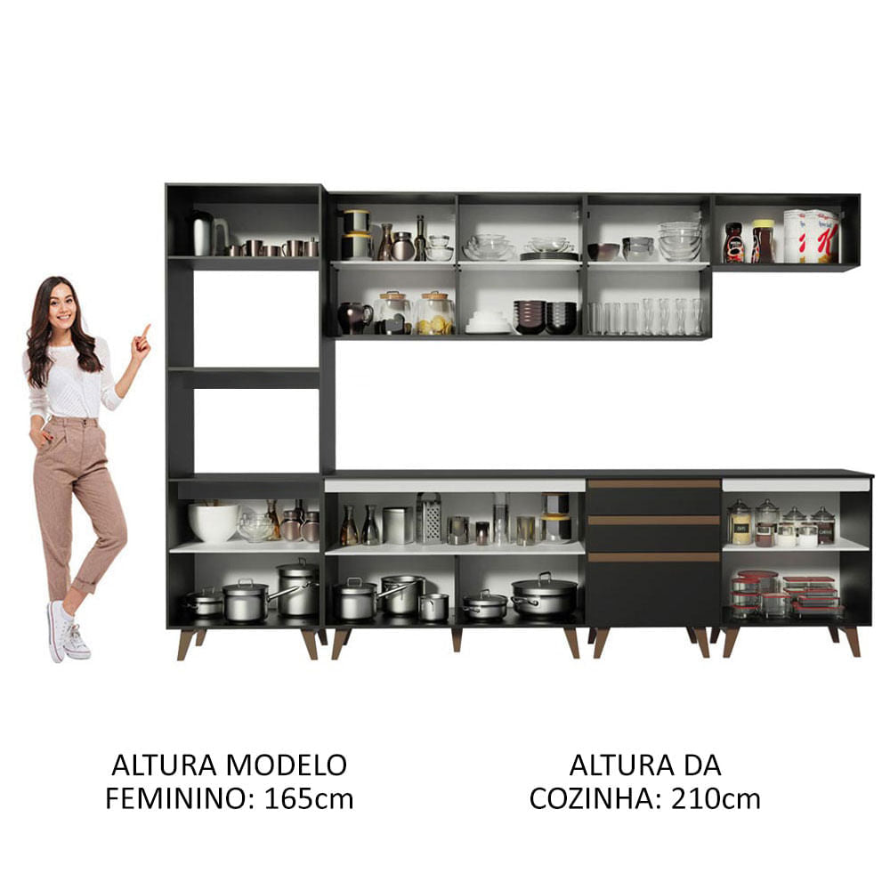 Armário de Cozinha Completa 320cm Preto Reims Madesa 02