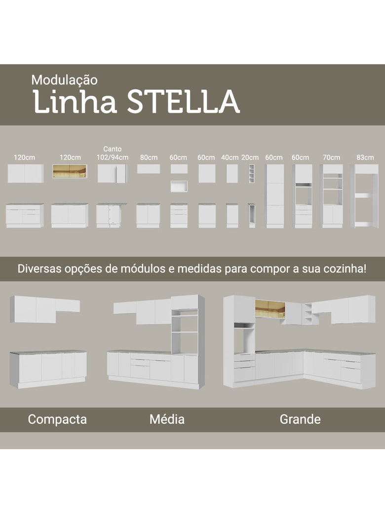 Armário Aéreo Madesa Stella 35 cm 1 Porta Branco