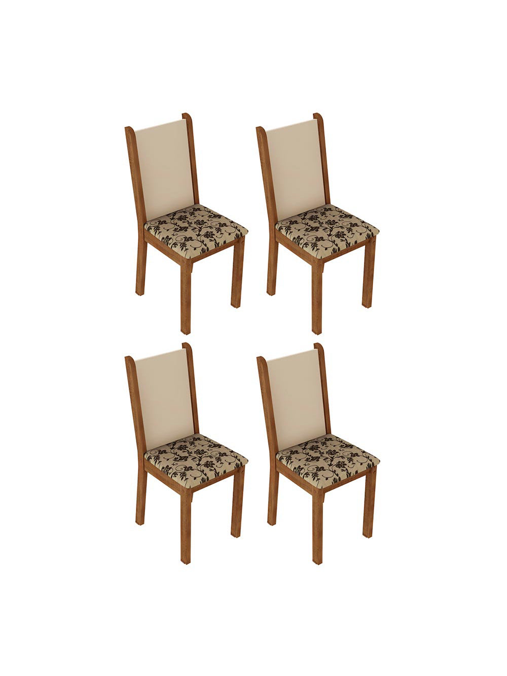 Kit 4 Cadeiras 4291 Madesa Rustic/Crema/Bege Marrom - Rustic/Crema/Bege Marrom