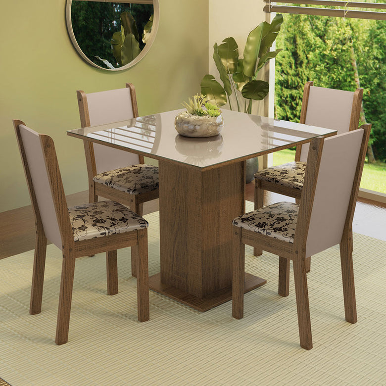 Kit 4 Cadeiras 4291 Madesa Rustic/Crema/Bege Marrom