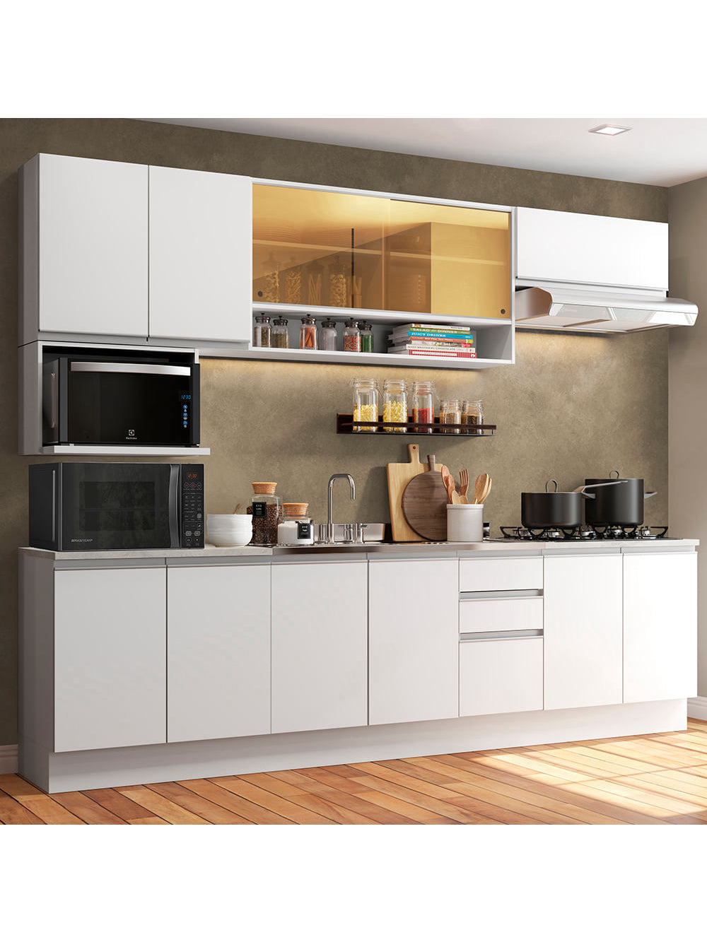 Armário de Cozinha Completa 280cm Branco Genova Madesa 04 - Branco