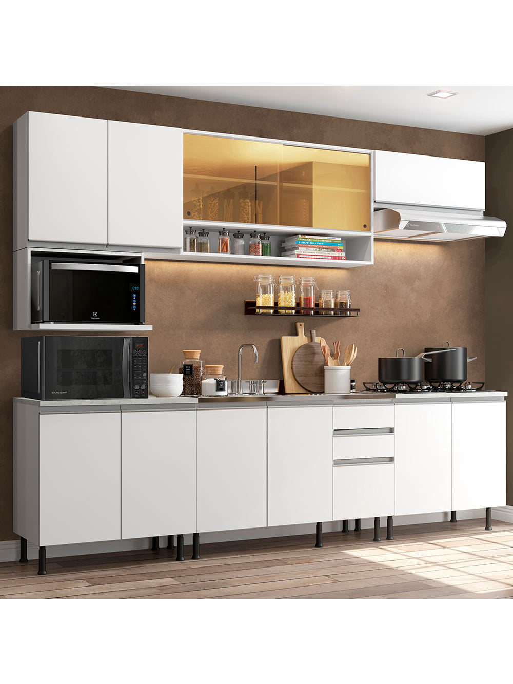 Armário de Cozinha Completa 280cm Branco Genova Madesa XASR - Branco