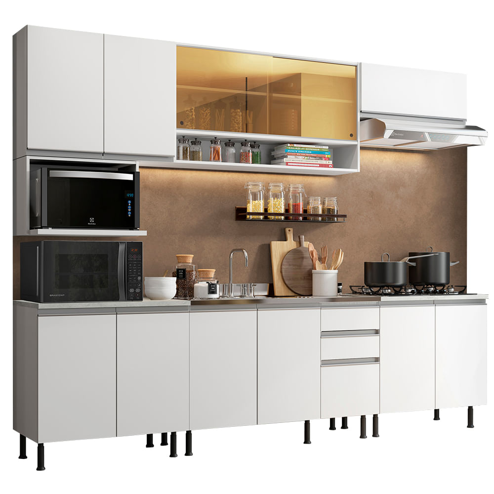Armário de Cozinha Completa 280cm Branco Genova Madesa XASR - Branco