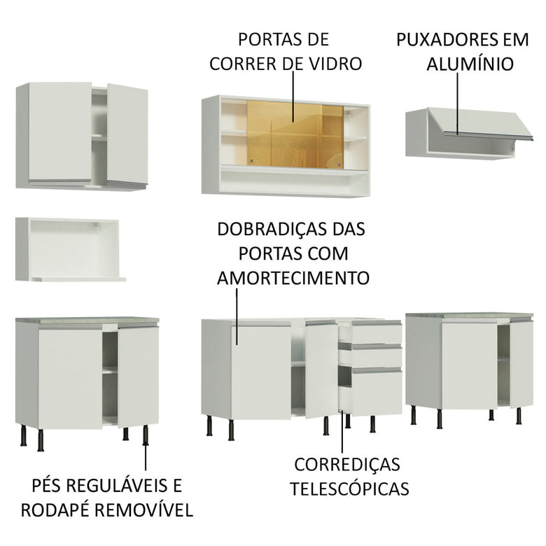 Armário de Cozinha Completa 280cm Branco Genova Madesa XASR
