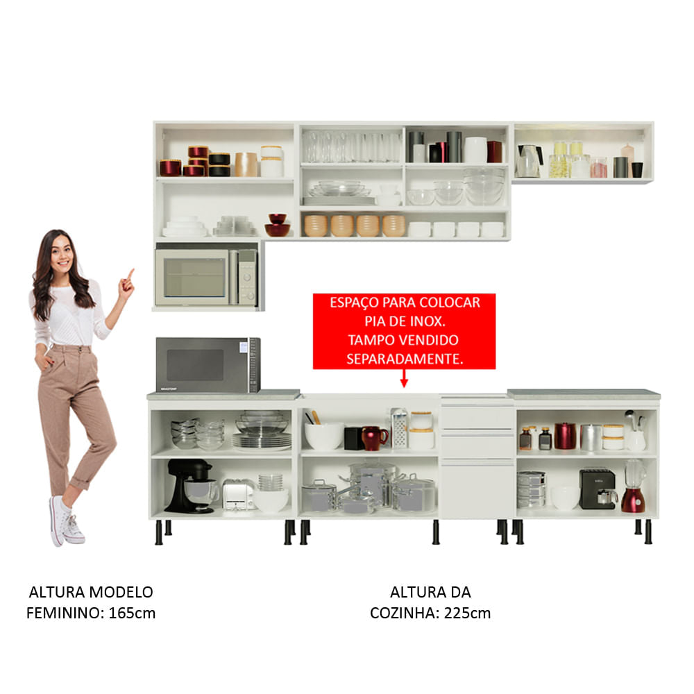 Armário de Cozinha Completa 280cm Branco Genova Madesa XASR