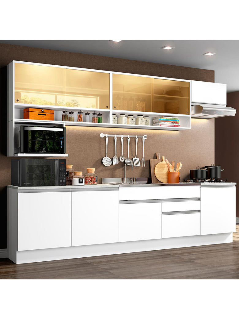 Armário de Cozinha Completa 300cm Branco Verona Madesa XA01