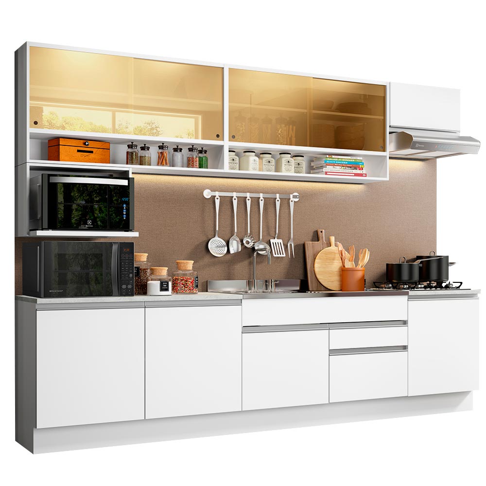Armário de Cozinha Completa 300cm Branco Verona Madesa XA01 - Branco