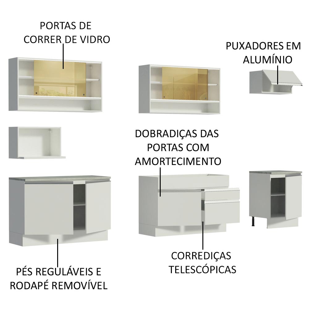 Armário de Cozinha Completa 300cm Branco Verona Madesa XA01