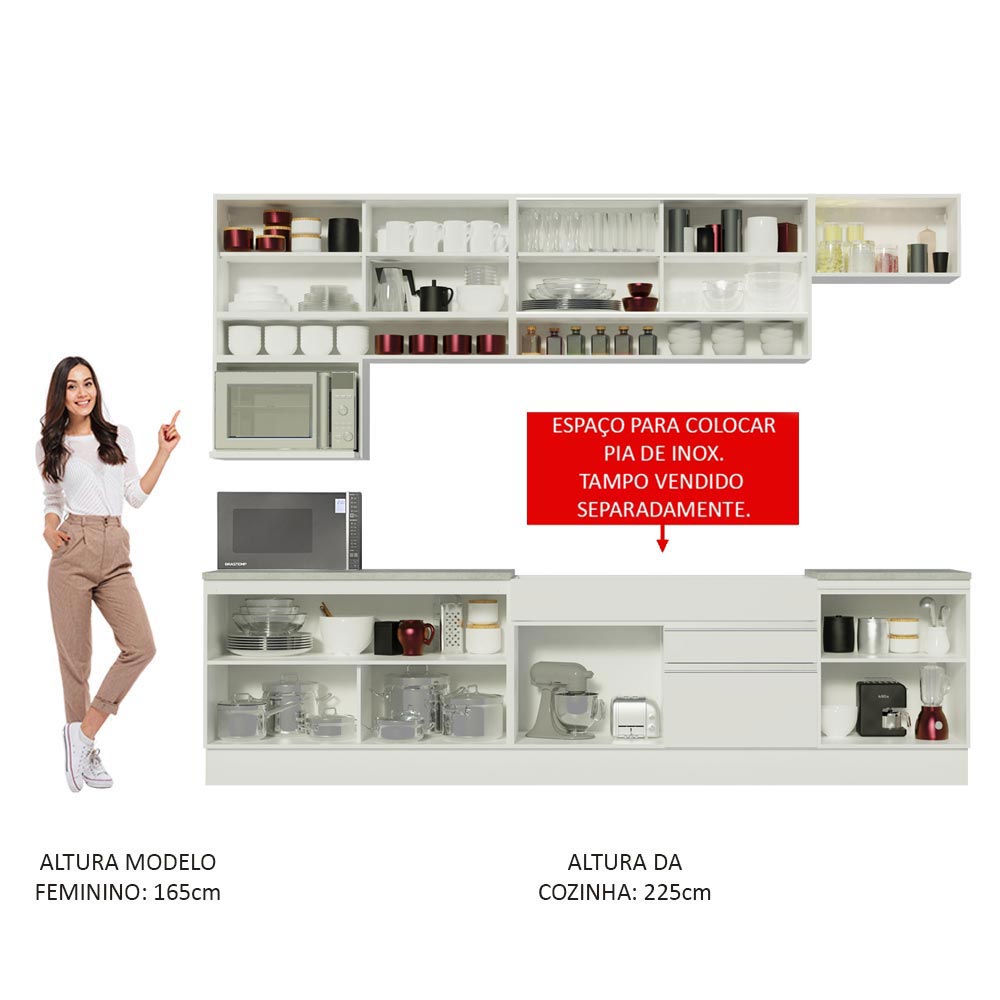 Armário de Cozinha Completa 300cm Branco Verona Madesa XA01