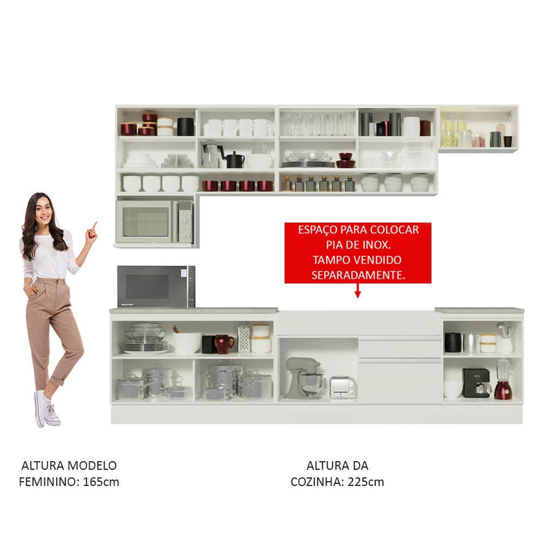 Armário de Cozinha Completa 300cm Branco Verona Madesa XA01