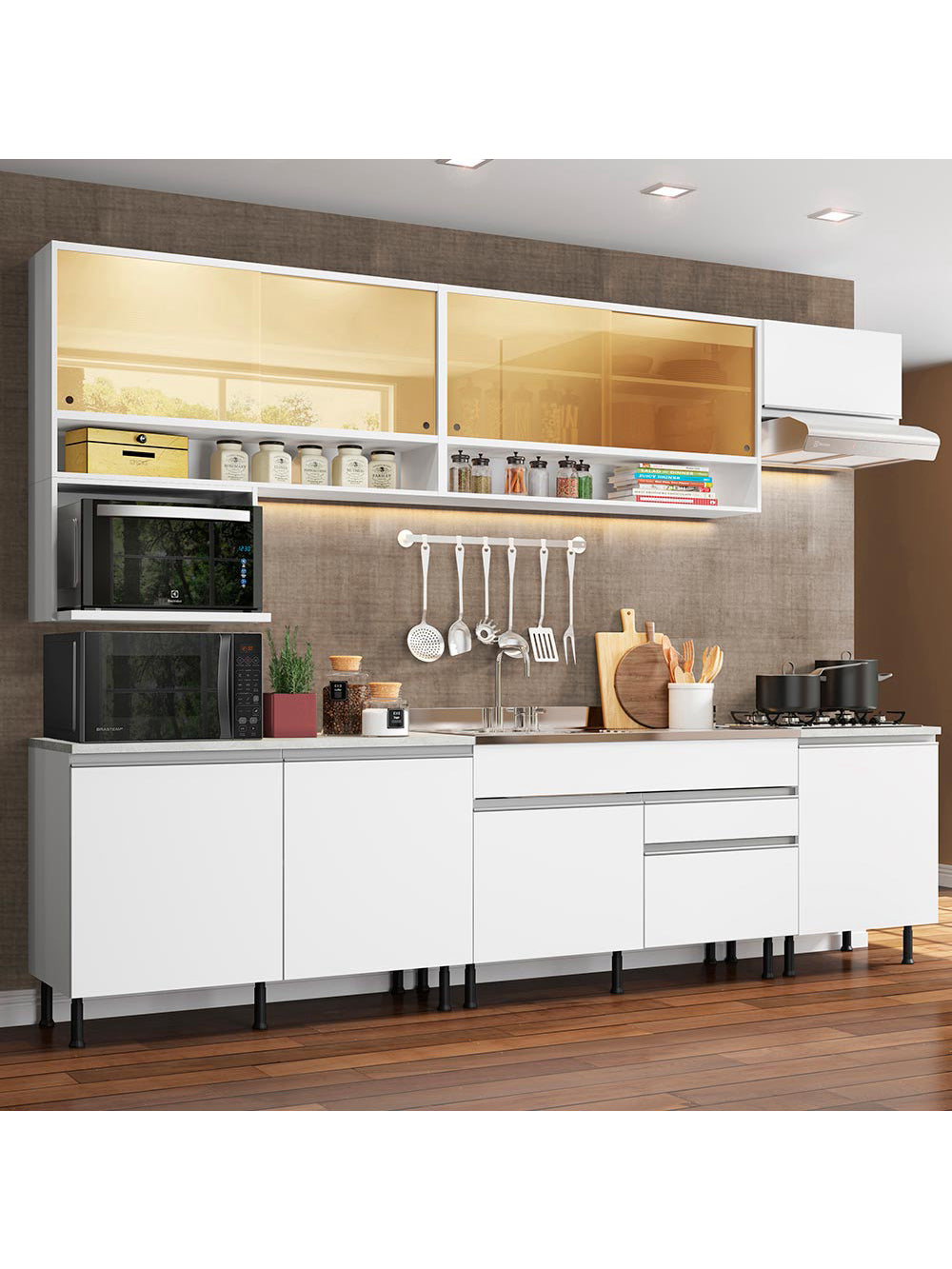 Armário de Cozinha Completa 300cm Branco Verona Madesa XASR - Branco